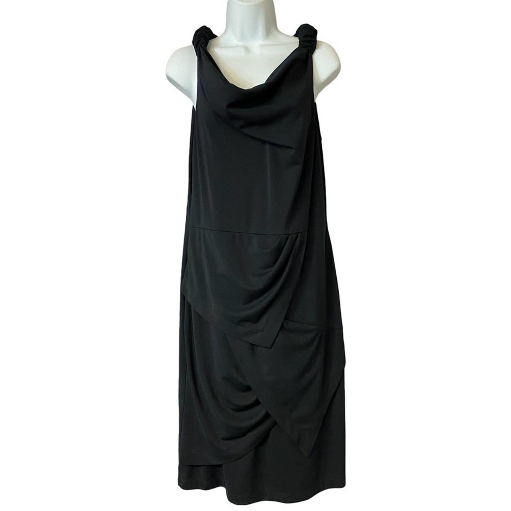 COCO COUTURE DRAPE NECK NAVY POLY SHIFT DRESS 10